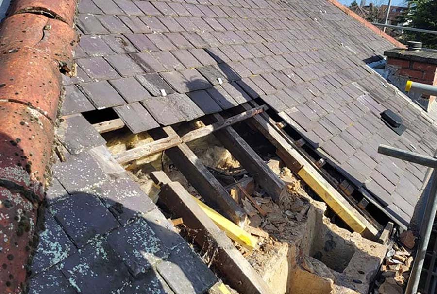 Storm damage on roof